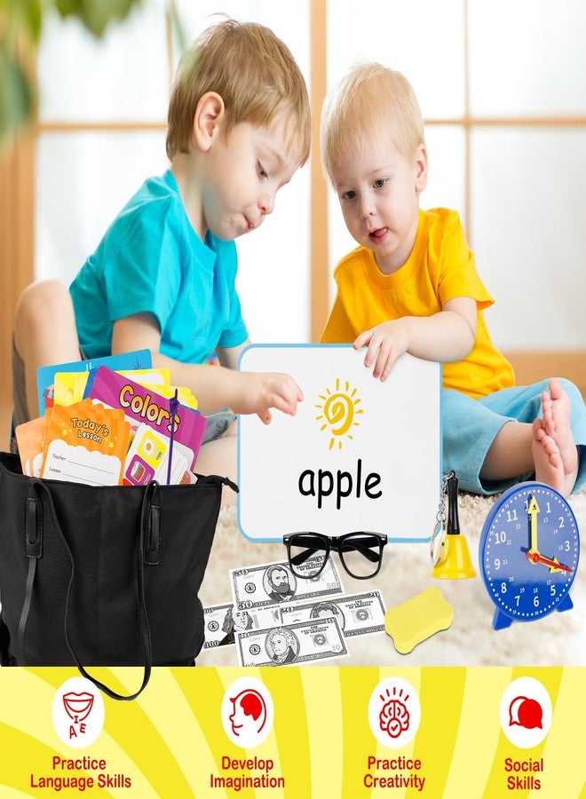 Edulok 115 PCS Pretend Play Teacher Set for Kids, with Magnetic Numbers, Bell, Money Games, Alphabet Posters, USA Maps, Learning Education Toys Kindergarten Classroom School Supplies Toys Playset Kit - Image 4
